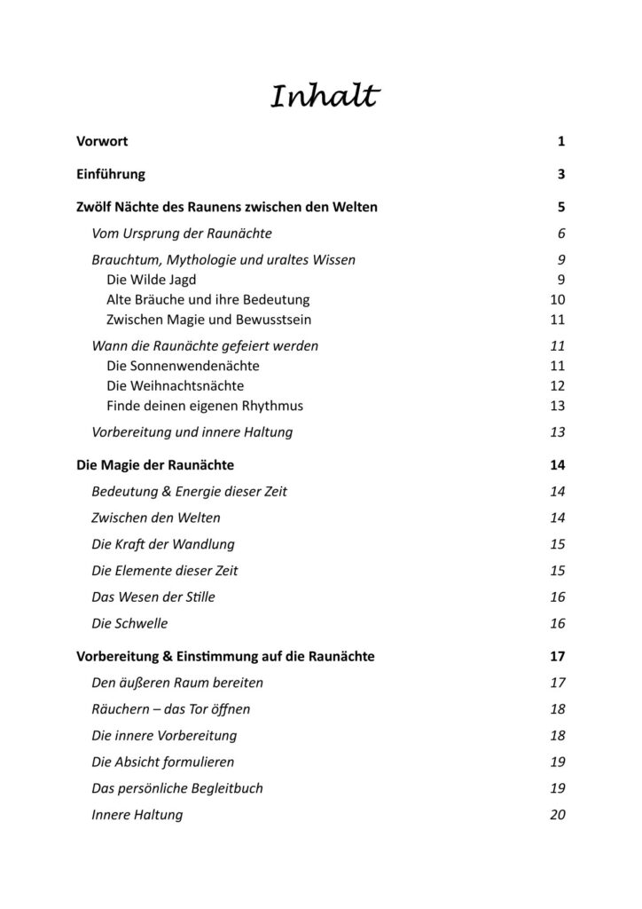 Raunächte E-Book Inhaltsverzeichnis – Übersicht